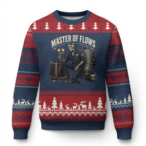 HVAC Tech Skeleton Mechanic Ugly Christmas Sweater Master Of Flows Vintage Distressed Graphic