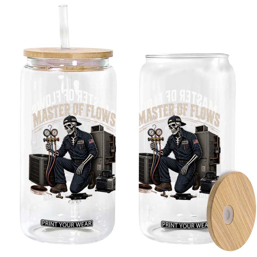HVAC Tech Skeleton Mechanic Glass Can Master Of Flows Vintage Distressed Graphic