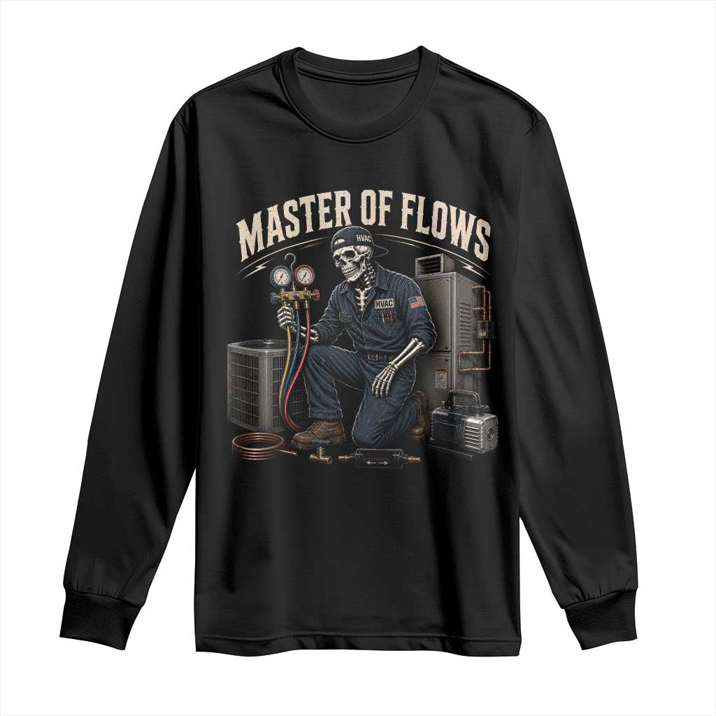 HVAC Tech Skeleton Mechanic Long Sleeve Shirt Master Of Flows Vintage Distressed Graphic