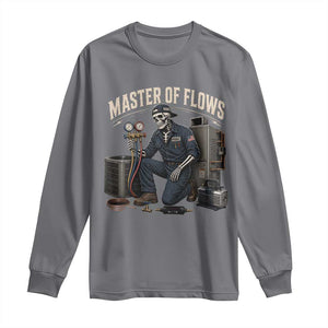 HVAC Tech Skeleton Mechanic Long Sleeve Shirt Master Of Flows Vintage Distressed Graphic