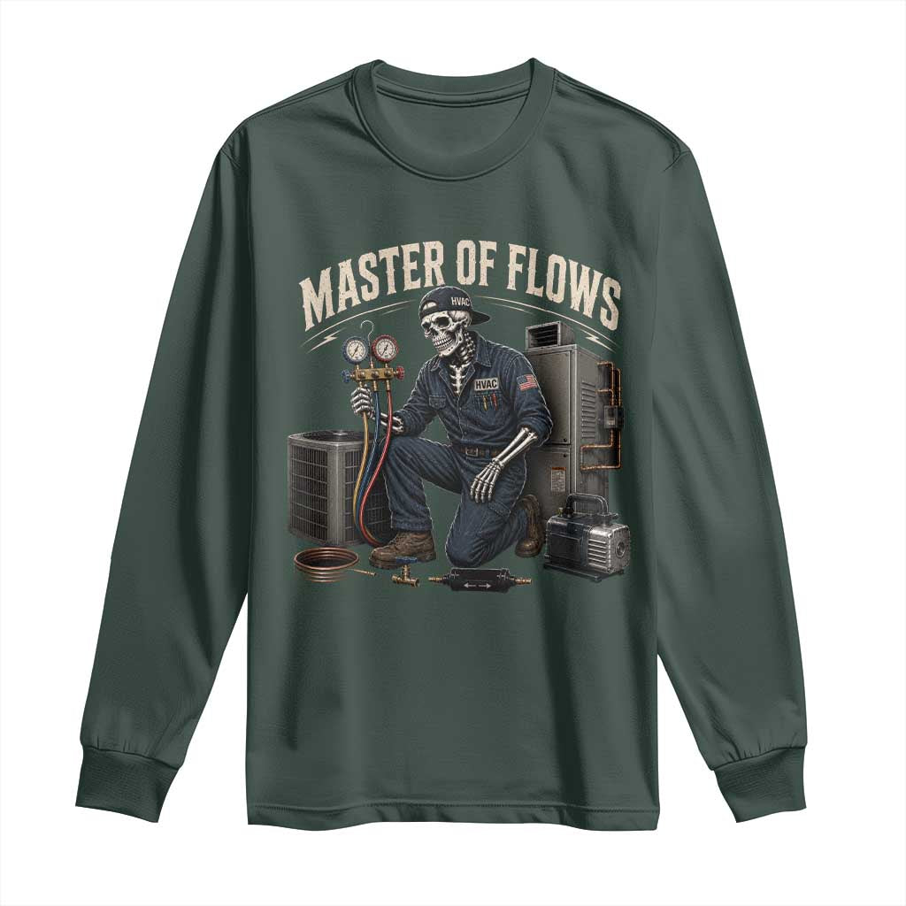 HVAC Tech Skeleton Mechanic Long Sleeve Shirt Master Of Flows Vintage Distressed Graphic
