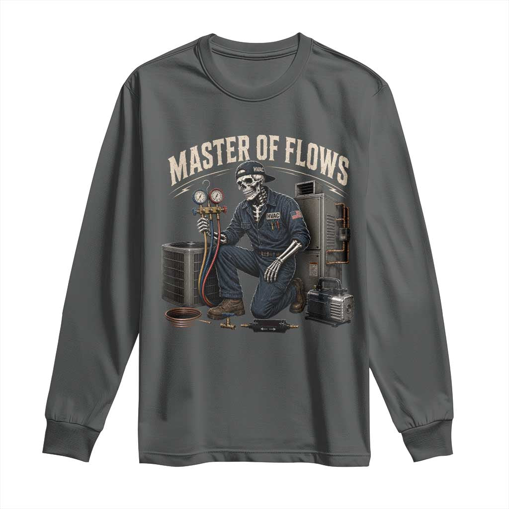 HVAC Tech Skeleton Mechanic Long Sleeve Shirt Master Of Flows Vintage Distressed Graphic