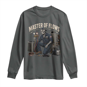 HVAC Tech Skeleton Mechanic Long Sleeve Shirt Master Of Flows Vintage Distressed Graphic