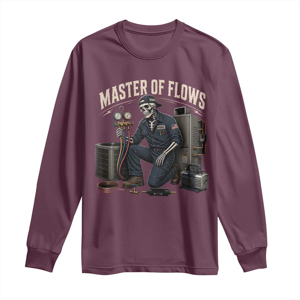 HVAC Tech Skeleton Mechanic Long Sleeve Shirt Master Of Flows Vintage Distressed Graphic
