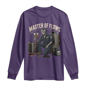 HVAC Tech Skeleton Mechanic Long Sleeve Shirt Master Of Flows Vintage Distressed Graphic