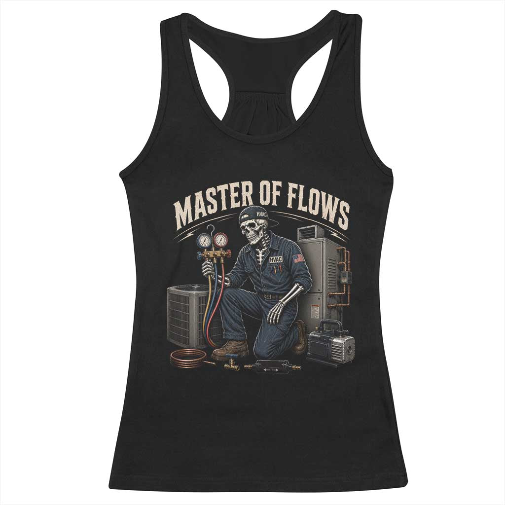 HVAC Tech Skeleton Mechanic Racerback Tank Top Master Of Flows Vintage Distressed Graphic