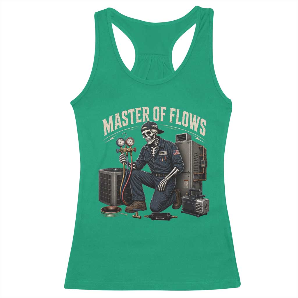HVAC Tech Skeleton Mechanic Racerback Tank Top Master Of Flows Vintage Distressed Graphic