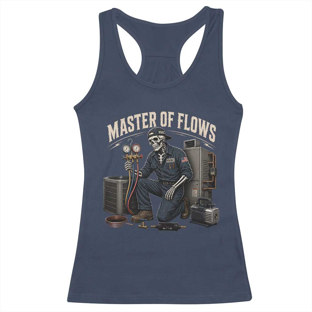 HVAC Tech Skeleton Mechanic Racerback Tank Top Master Of Flows Vintage Distressed Graphic