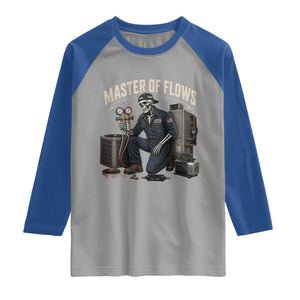 HVAC Tech Skeleton Mechanic Raglan Shirt Master Of Flows Vintage Distressed Graphic