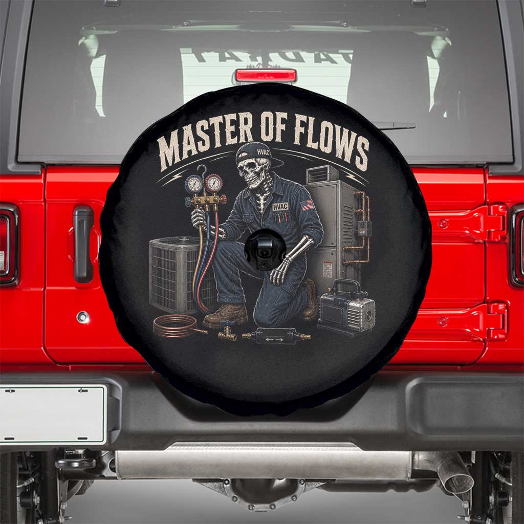 HVAC Tech Skeleton Mechanic Spare Tire Cover Master Of Flows Vintage Distressed Graphic