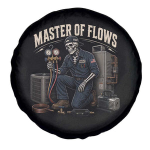 HVAC Tech Skeleton Mechanic Spare Tire Cover Master Of Flows Vintage Distressed Graphic