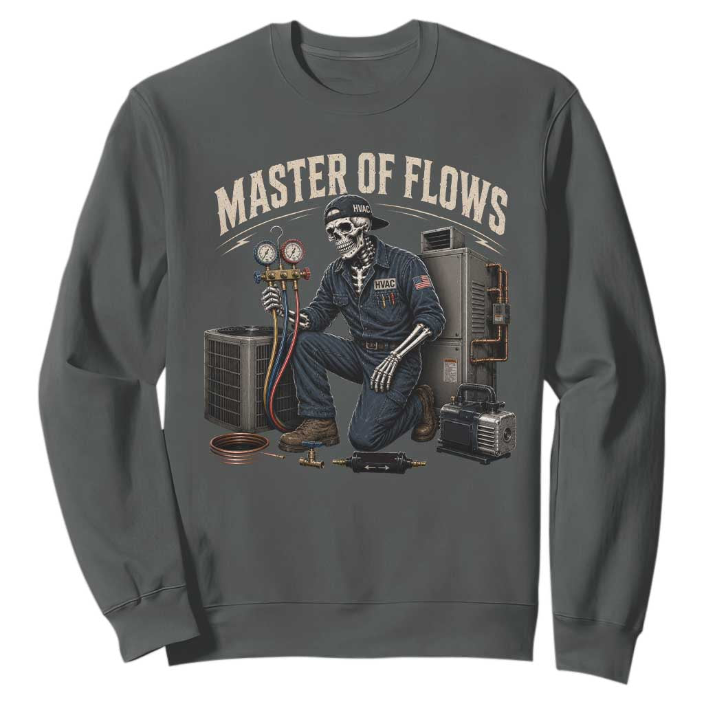 HVAC Tech Skeleton Mechanic Sweatshirt Master Of Flows Vintage Distressed Graphic