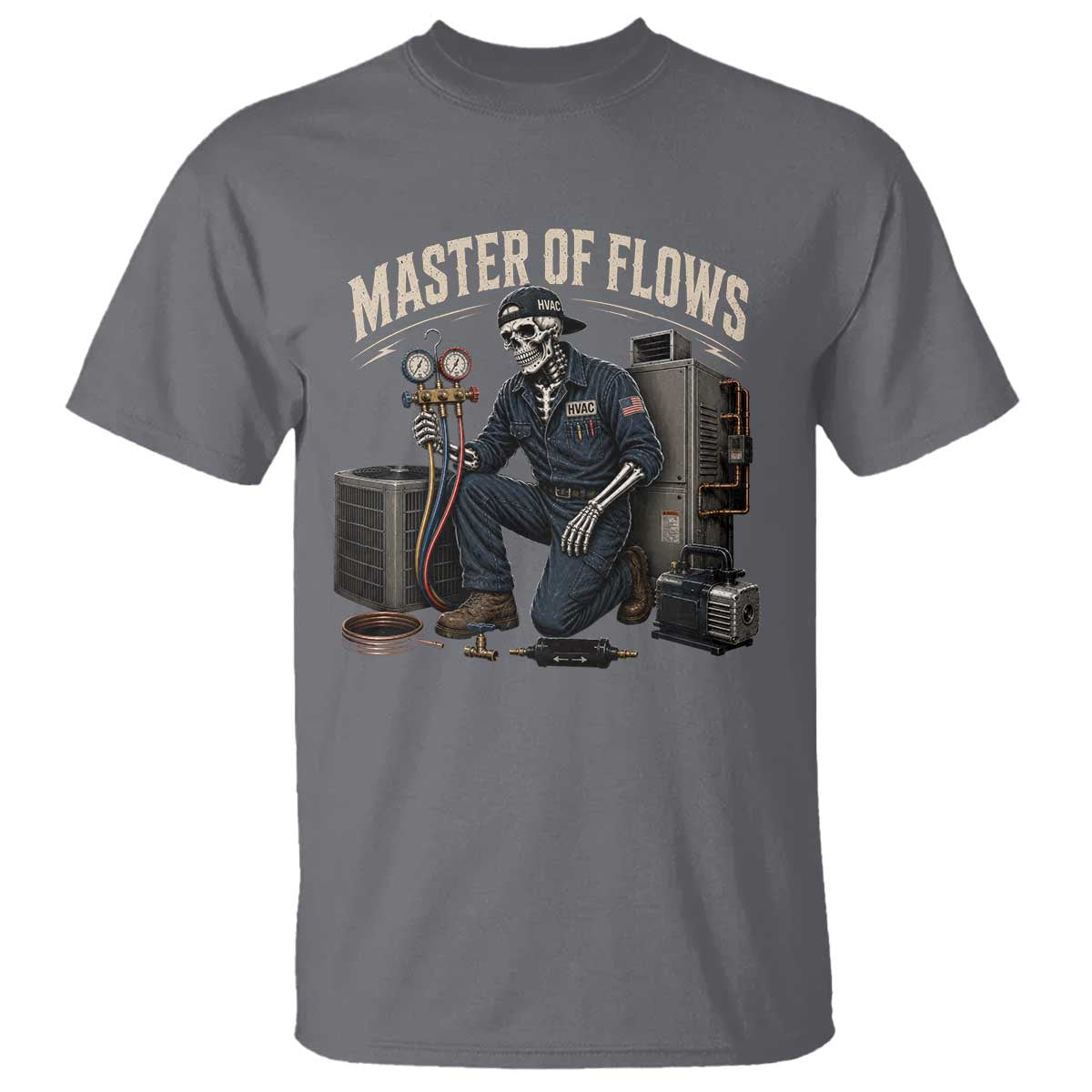 HVAC Tech Skeleton Mechanic T Shirt Master Of Flows Vintage Distressed Graphic