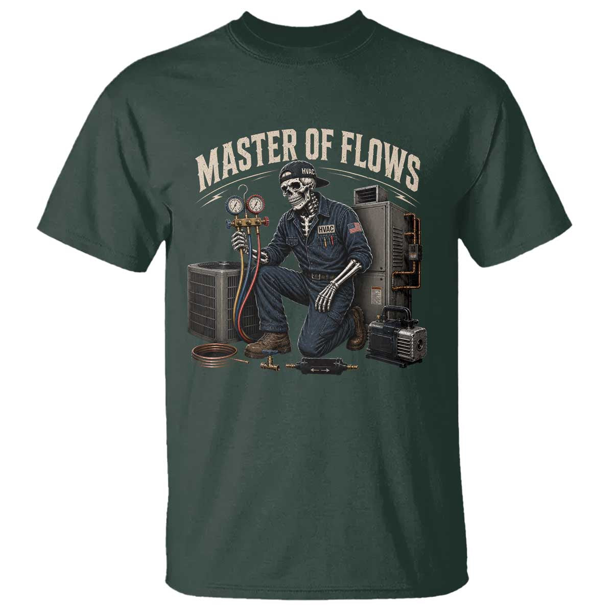 HVAC Tech Skeleton Mechanic T Shirt Master Of Flows Vintage Distressed Graphic