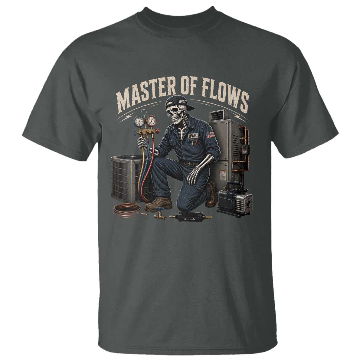 HVAC Tech Skeleton Mechanic T Shirt Master Of Flows Vintage Distressed Graphic