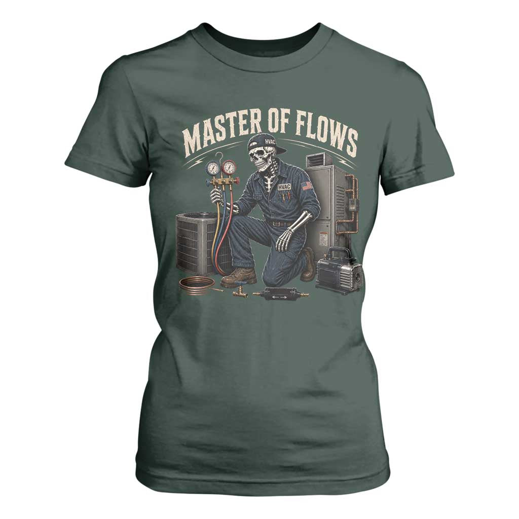 HVAC Tech Skeleton Mechanic T Shirt For Women Master Of Flows Vintage Distressed Graphic