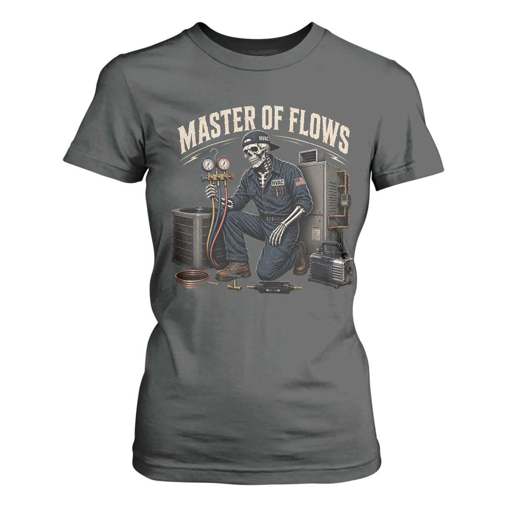 HVAC Tech Skeleton Mechanic T Shirt For Women Master Of Flows Vintage Distressed Graphic