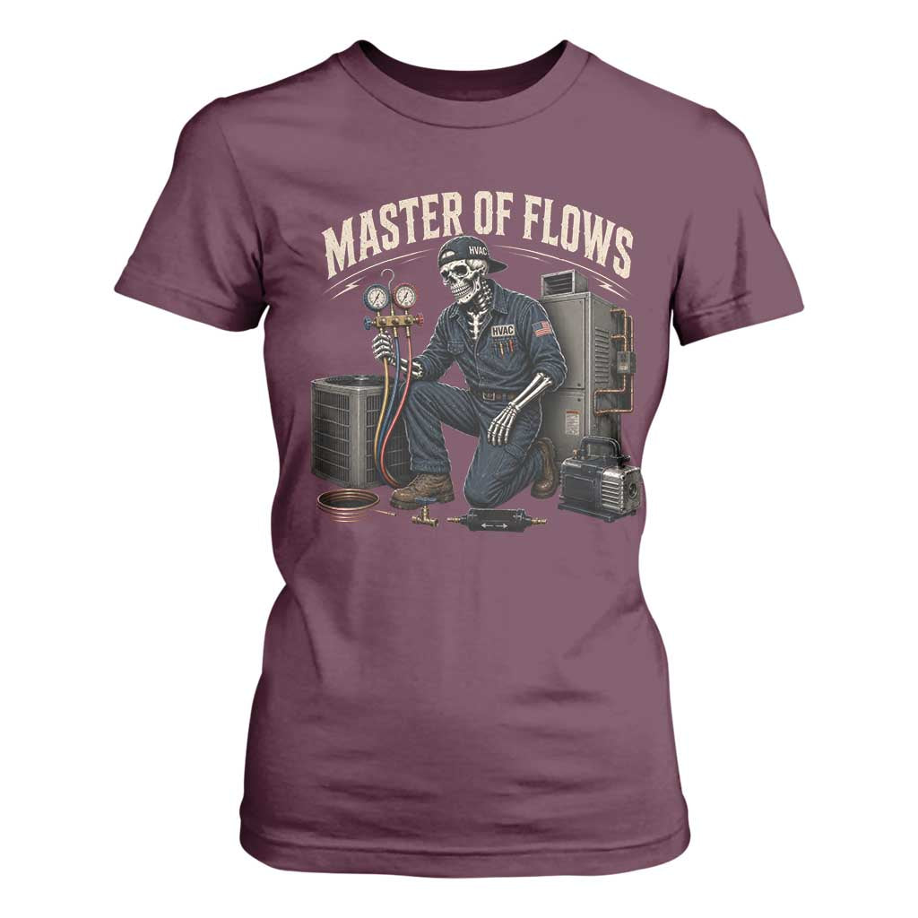 HVAC Tech Skeleton Mechanic T Shirt For Women Master Of Flows Vintage Distressed Graphic