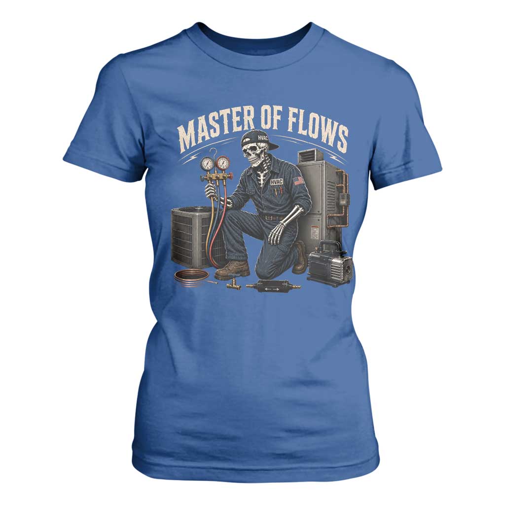 HVAC Tech Skeleton Mechanic T Shirt For Women Master Of Flows Vintage Distressed Graphic