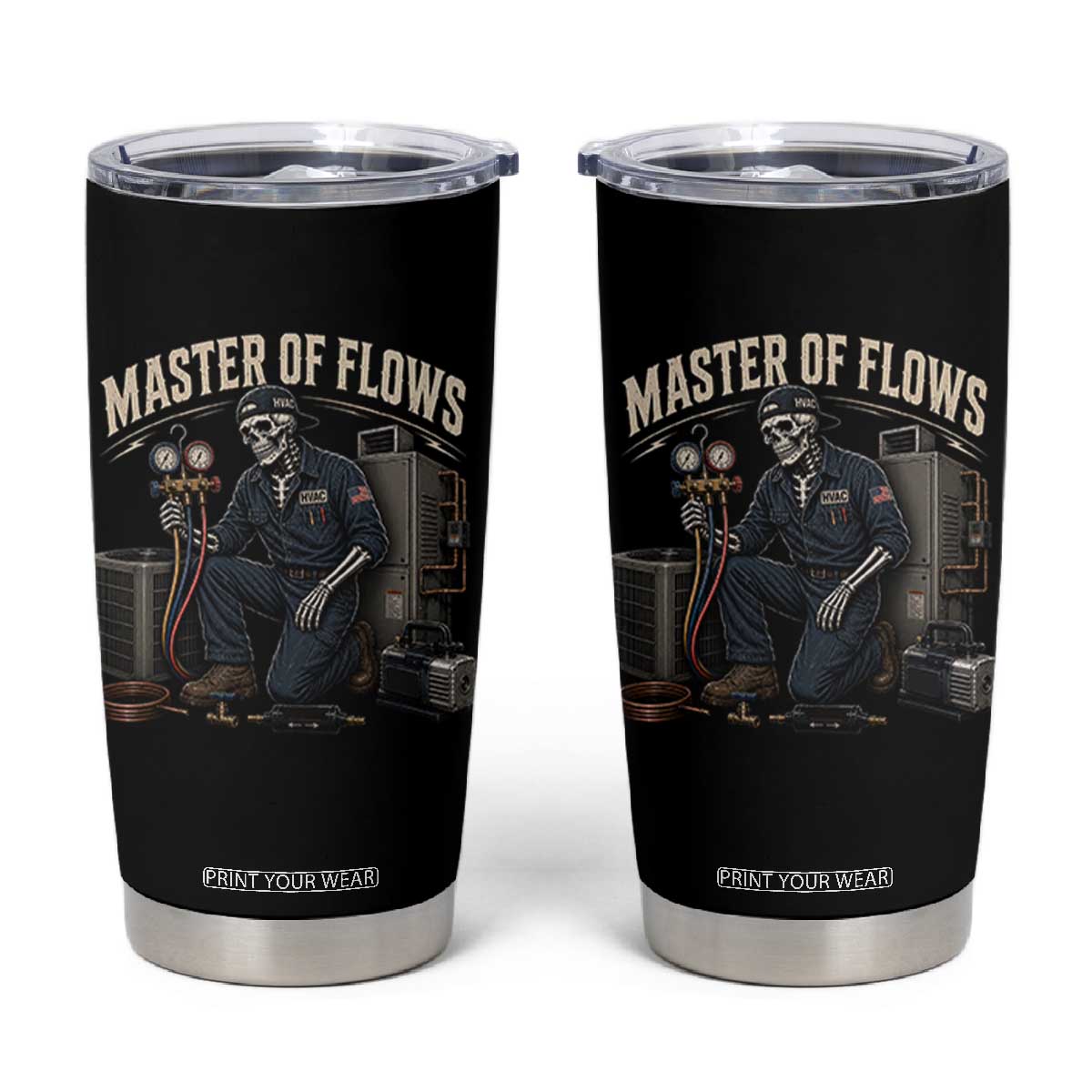 HVAC Tech Skeleton Mechanic Tumbler Cup Master Of Flows Vintage Distressed Graphic