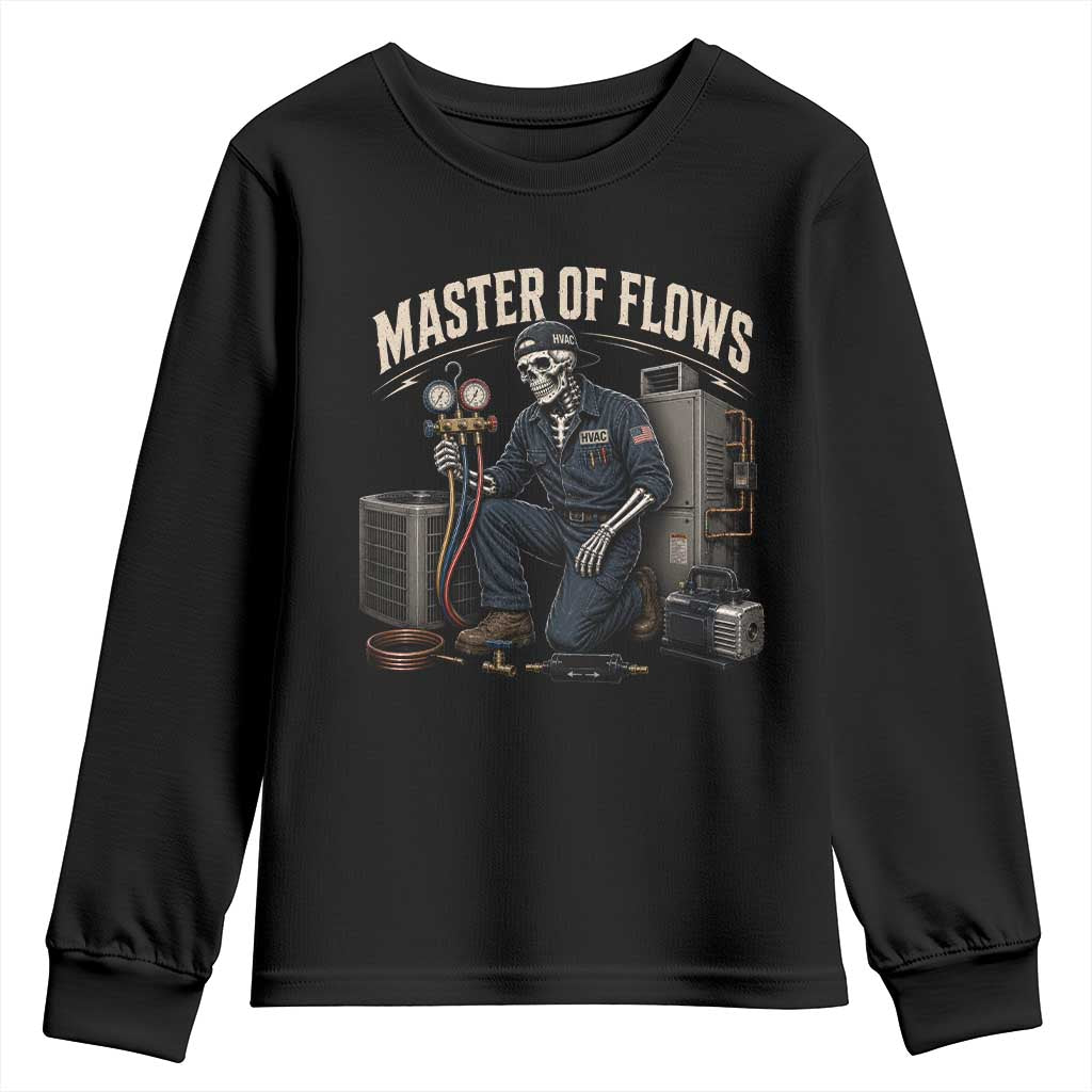 HVAC Tech Skeleton Mechanic Youth Sweatshirt Master Of Flows Vintage Distressed Graphic