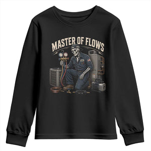 HVAC Tech Skeleton Mechanic Youth Sweatshirt Master Of Flows Vintage Distressed Graphic