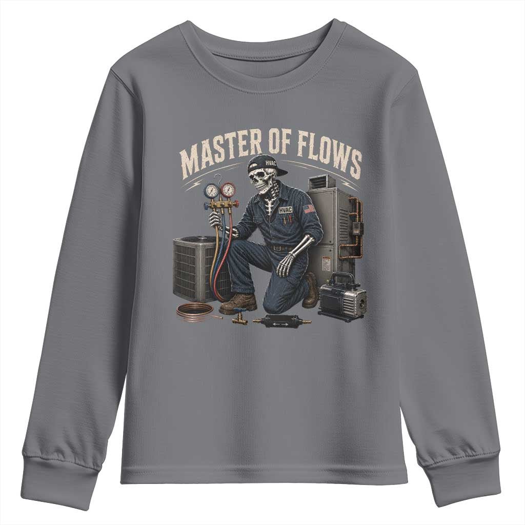 HVAC Tech Skeleton Mechanic Youth Sweatshirt Master Of Flows Vintage Distressed Graphic