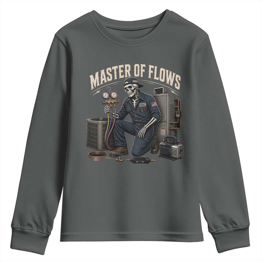 HVAC Tech Skeleton Mechanic Youth Sweatshirt Master Of Flows Vintage Distressed Graphic