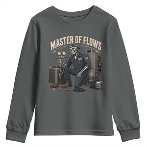 HVAC Tech Skeleton Mechanic Youth Sweatshirt Master Of Flows Vintage Distressed Graphic