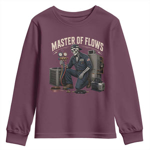 HVAC Tech Skeleton Mechanic Youth Sweatshirt Master Of Flows Vintage Distressed Graphic