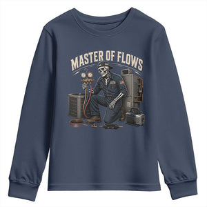 HVAC Tech Skeleton Mechanic Youth Sweatshirt Master Of Flows Vintage Distressed Graphic