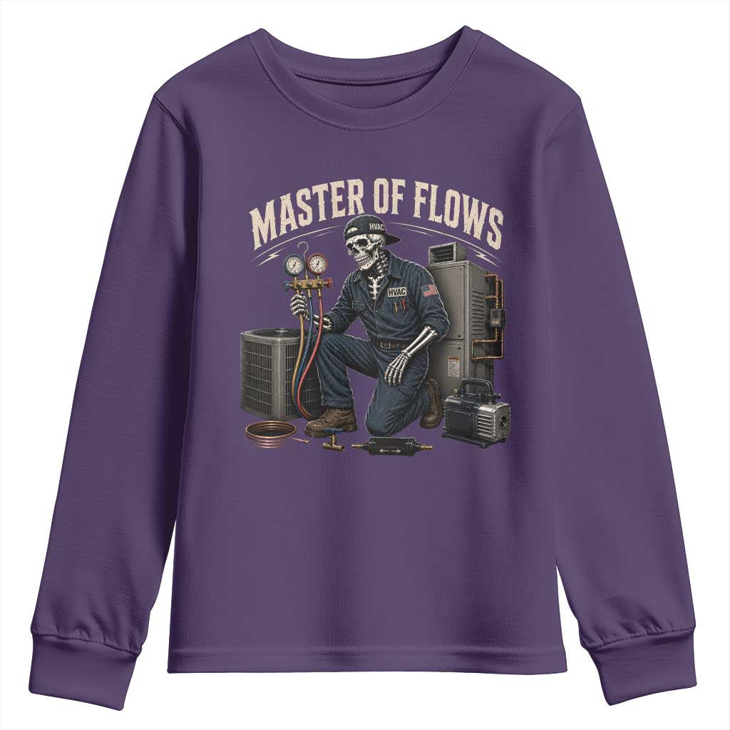 HVAC Tech Skeleton Mechanic Youth Sweatshirt Master Of Flows Vintage Distressed Graphic