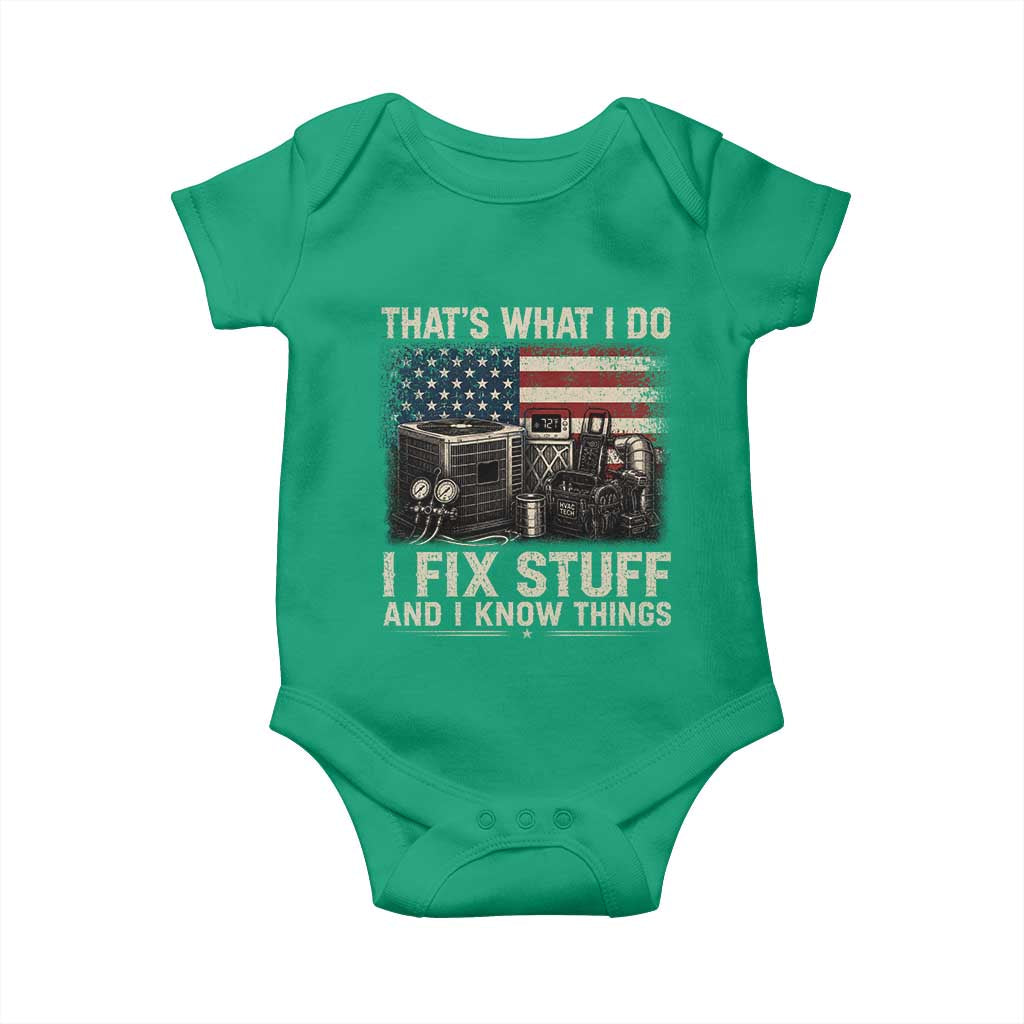 HVAC Technician American Flag Baby Onesie I Fix Stuff And I Know Things American Flag
