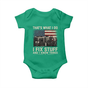 HVAC Technician American Flag Baby Onesie I Fix Stuff And I Know Things American Flag
