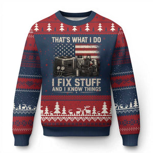 HVAC Technician American Flag Ugly Christmas Sweater I Fix Stuff And I Know Things American Flag