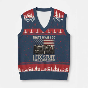 HVAC Technician American Flag V-Neck Knit Sweater Vest I Fix Stuff And I Know Things American Flag