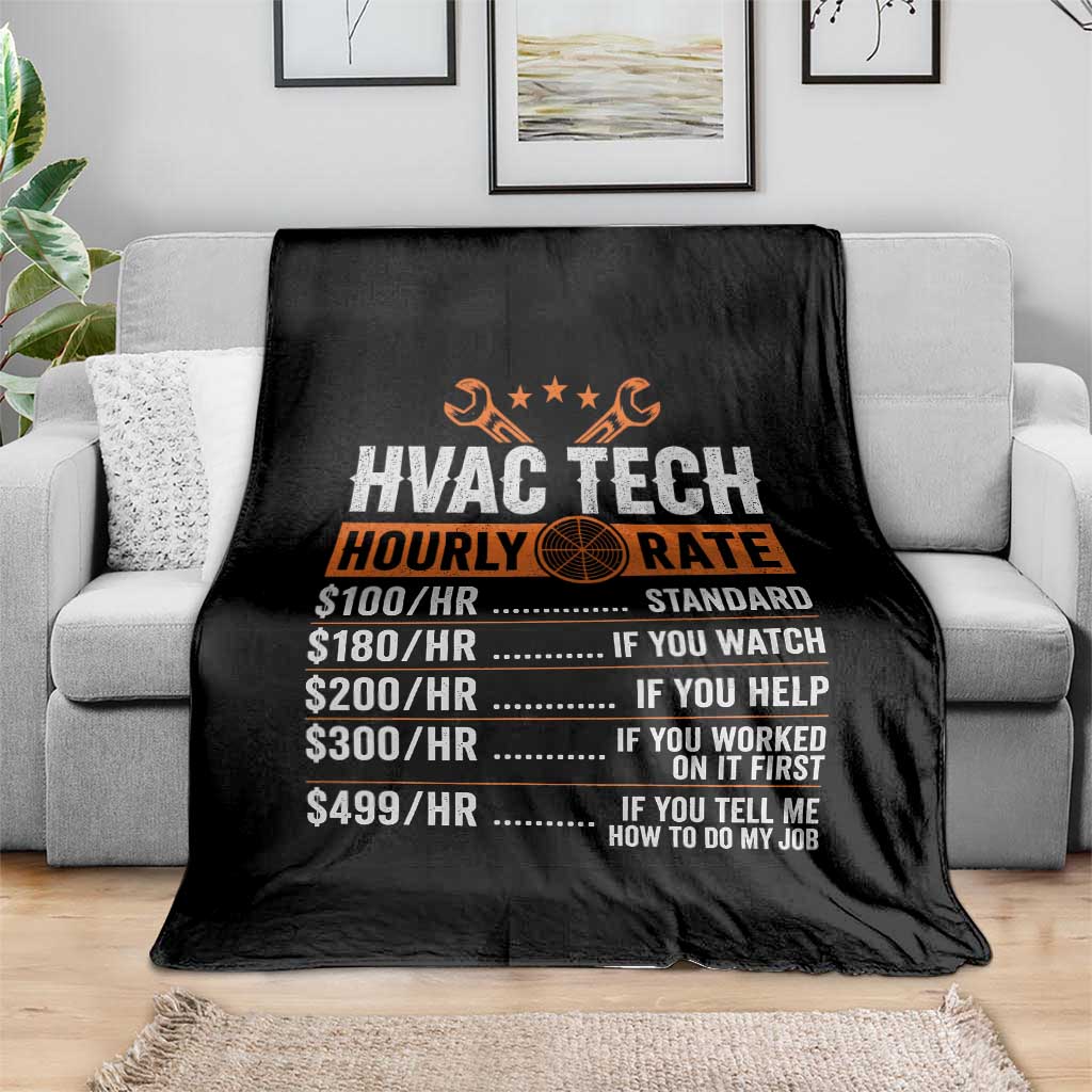 HVAC Tech Hourly Rate Throw Blanket Funny Labor Pricing List Technician Quote Graphic