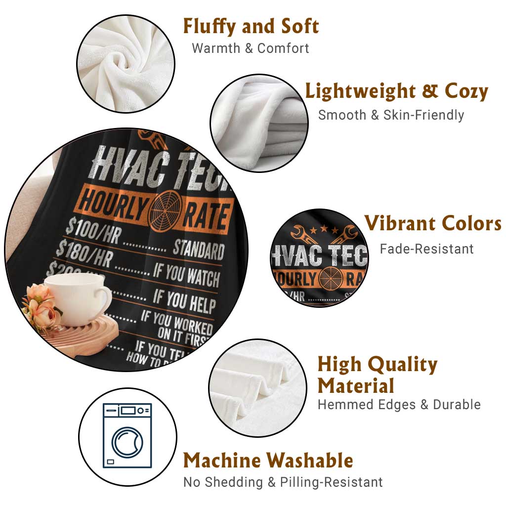 HVAC Tech Hourly Rate Throw Blanket Funny Labor Pricing List Technician Quote Graphic