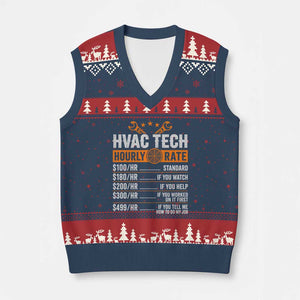 HVAC Tech Hourly Rate V-Neck Knit Sweater Vest Funny Labor Pricing List Technician Quote Graphic
