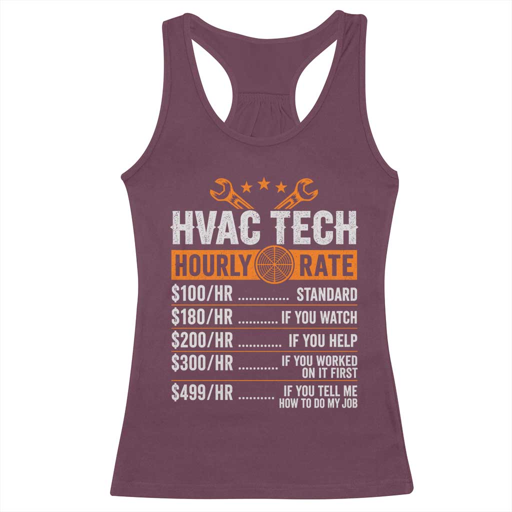 HVAC Tech Hourly Rate Racerback Tank Top Funny Labor Pricing List Technician Quote Graphic