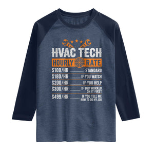 HVAC Tech Hourly Rate Raglan Shirt Funny Labor Pricing List Technician Quote Graphic