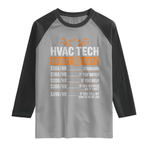 HVAC Tech Hourly Rate Raglan Shirt Funny Labor Pricing List Technician Quote Graphic