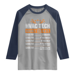 HVAC Tech Hourly Rate Raglan Shirt Funny Labor Pricing List Technician Quote Graphic