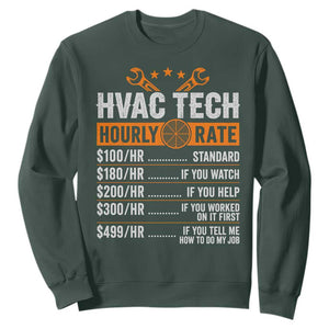 HVAC Tech Hourly Rate Sweatshirt Funny Labor Pricing List Technician Quote Graphic