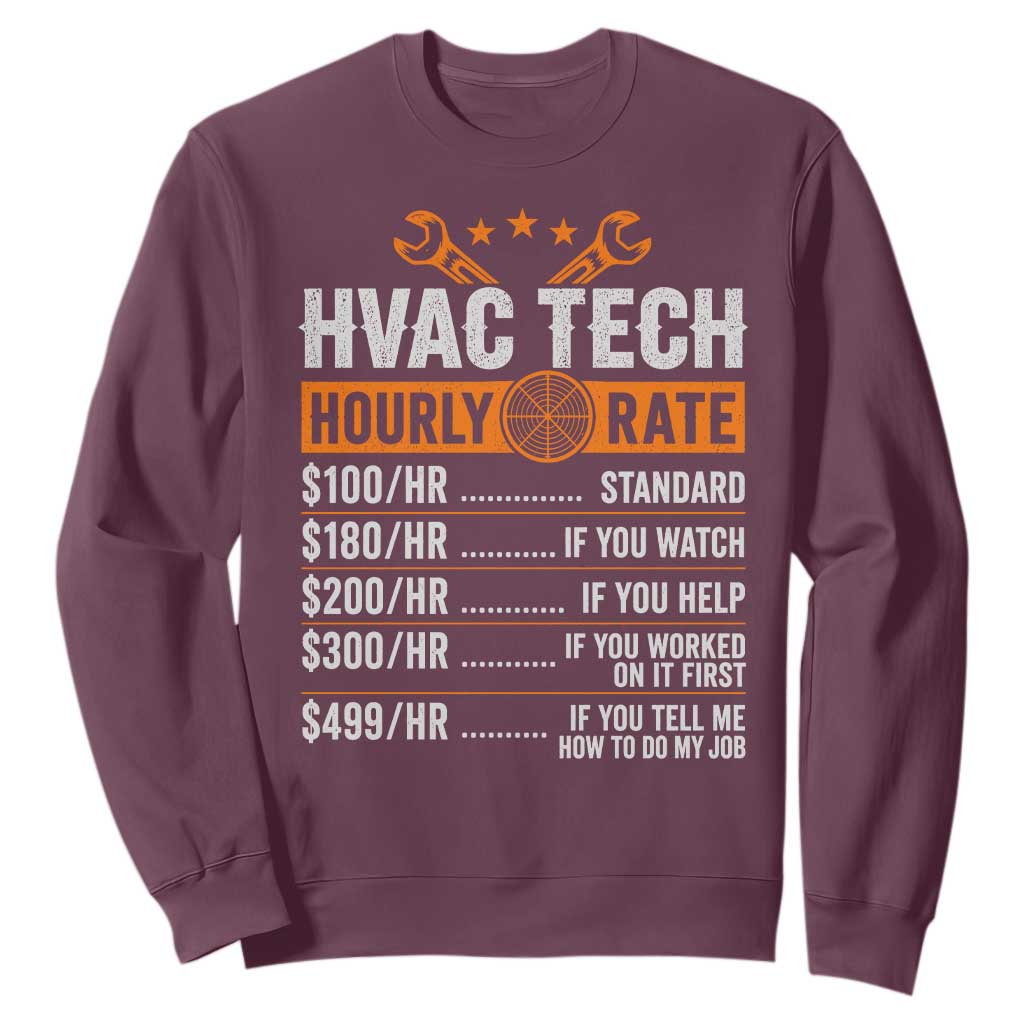 HVAC Tech Hourly Rate Sweatshirt Funny Labor Pricing List Technician Quote Graphic