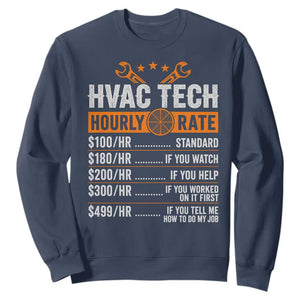 HVAC Tech Hourly Rate Sweatshirt Funny Labor Pricing List Technician Quote Graphic