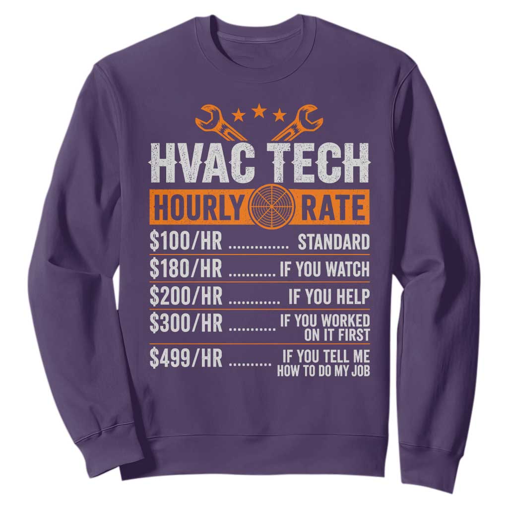 HVAC Tech Hourly Rate Sweatshirt Funny Labor Pricing List Technician Quote Graphic
