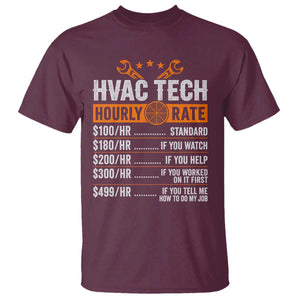 HVAC Tech Hourly Rate T Shirt Funny Labor Pricing List Technician Quote Graphic