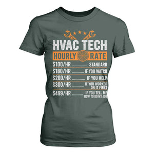HVAC Tech Hourly Rate T Shirt For Women Funny Labor Pricing List Technician Quote Graphic