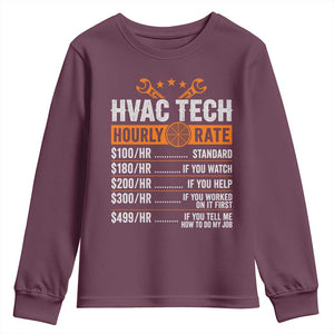 HVAC Tech Hourly Rate Youth Sweatshirt Funny Labor Pricing List Technician Quote Graphic
